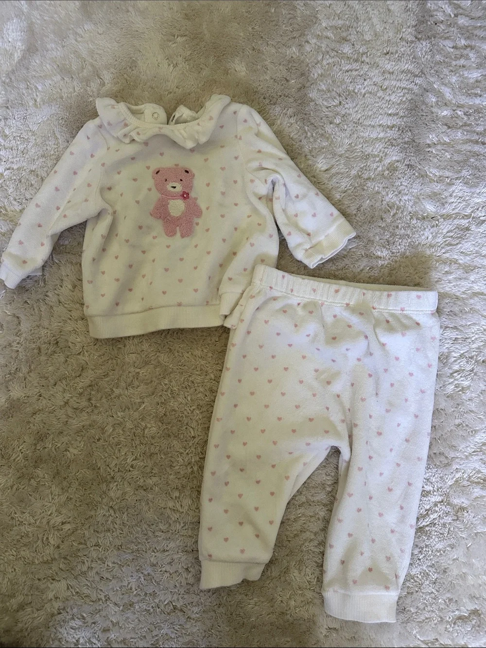 Baby Two-Piece Bear Sweater Set in White and Pink